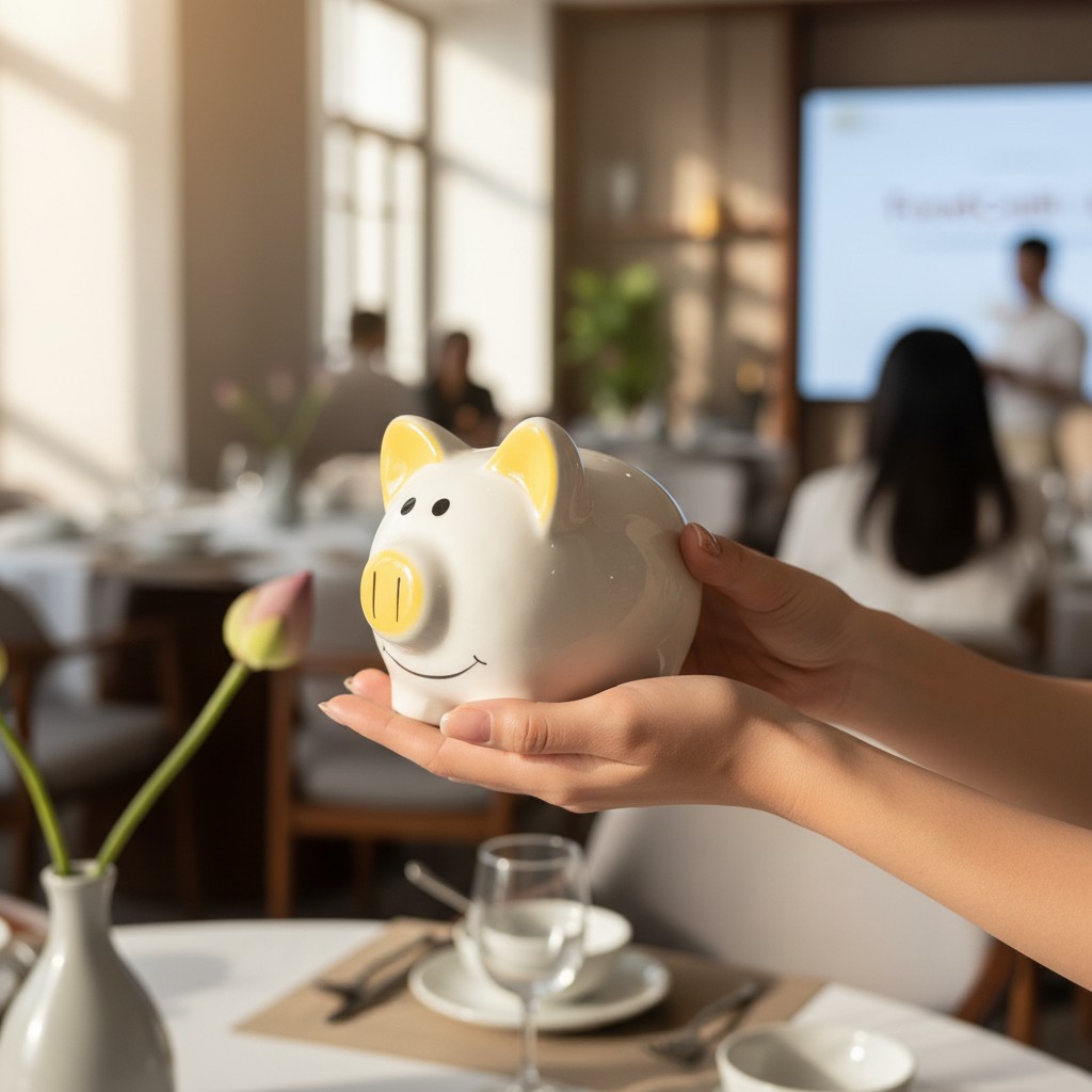 Heo đất gốm sứ in logo Corona Food Center kỷ niệm 7 năm thành lập