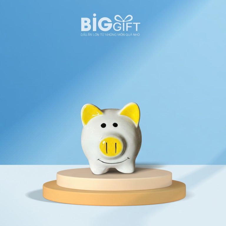 Heo đất gốm sứ quà tặng in logo nhiều màu size 14cm HĐ01