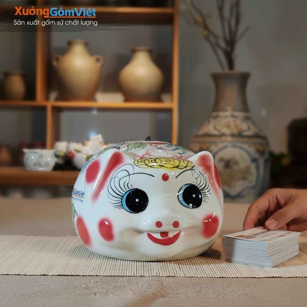 Cận cảnh khe bỏ tiền và chi tiết của heo đất Bát Tràng