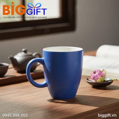 Cốc sứ Bát Tràng quà tặng in logo dáng Lotte men màu mát LS02