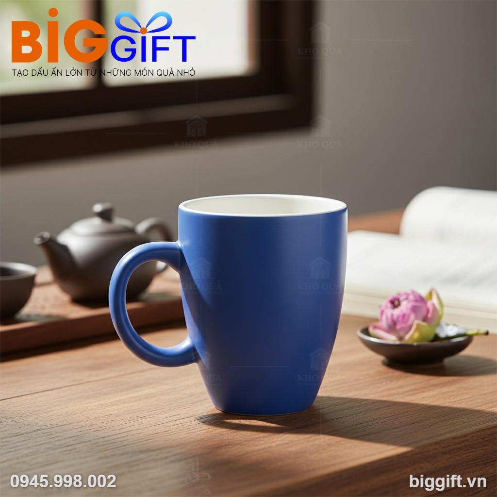 Cốc sứ Bát Tràng quà tặng in logo dáng Lotte men màu mát LS02
