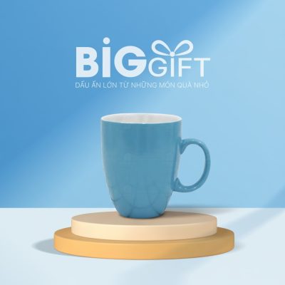 Cốc sứ quà tặng dáng bầu quai C màu xanh bóng 330ml LS05