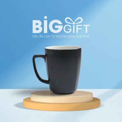 Cốc sứ quà tặng men nhám màu đen quai vuông 350ml LS07