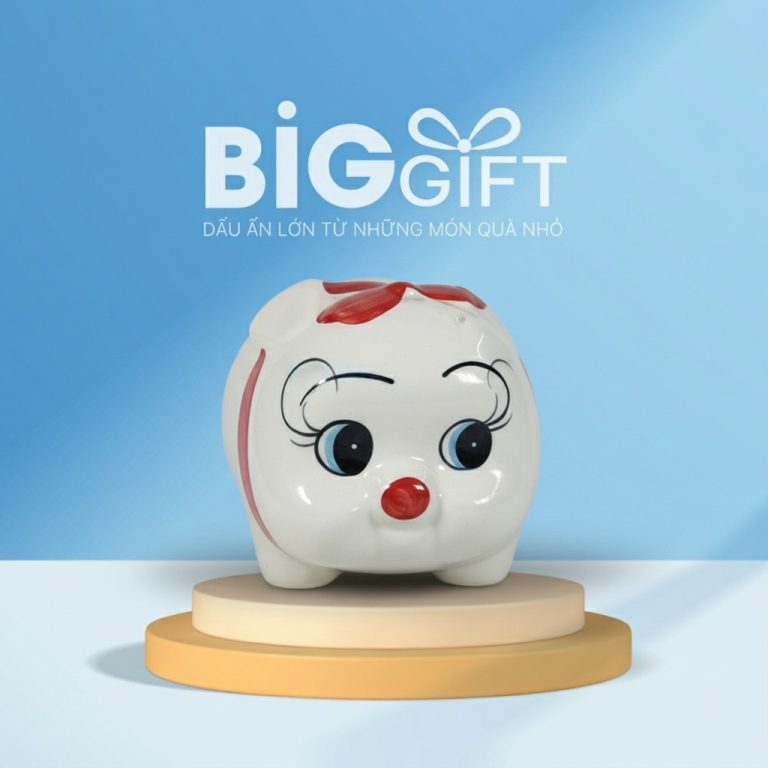 Ống heo tiết kiệm quà tặng in logo đầu nơ lớn 14x15x19cm HĐ07