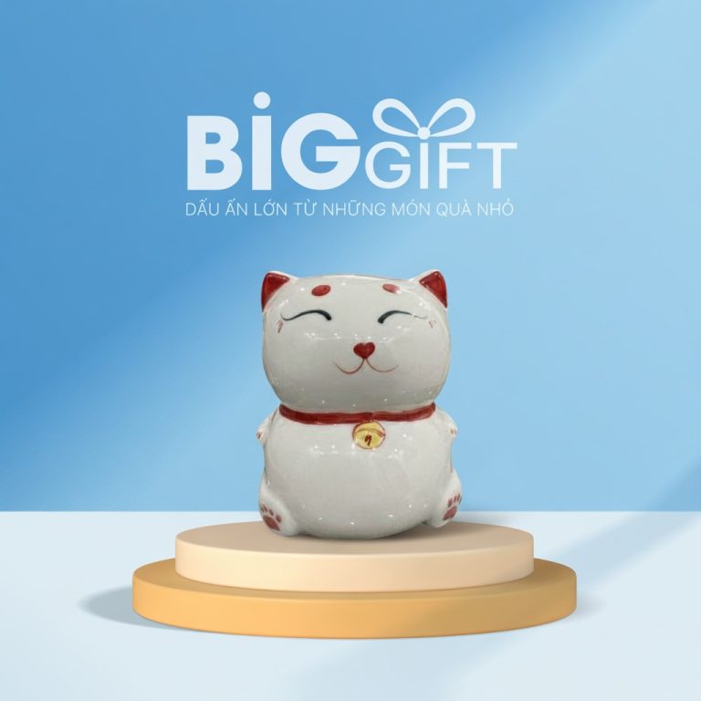 Ống heo quà tặng in logo mèo thần tài 15x15x11cm HĐ08