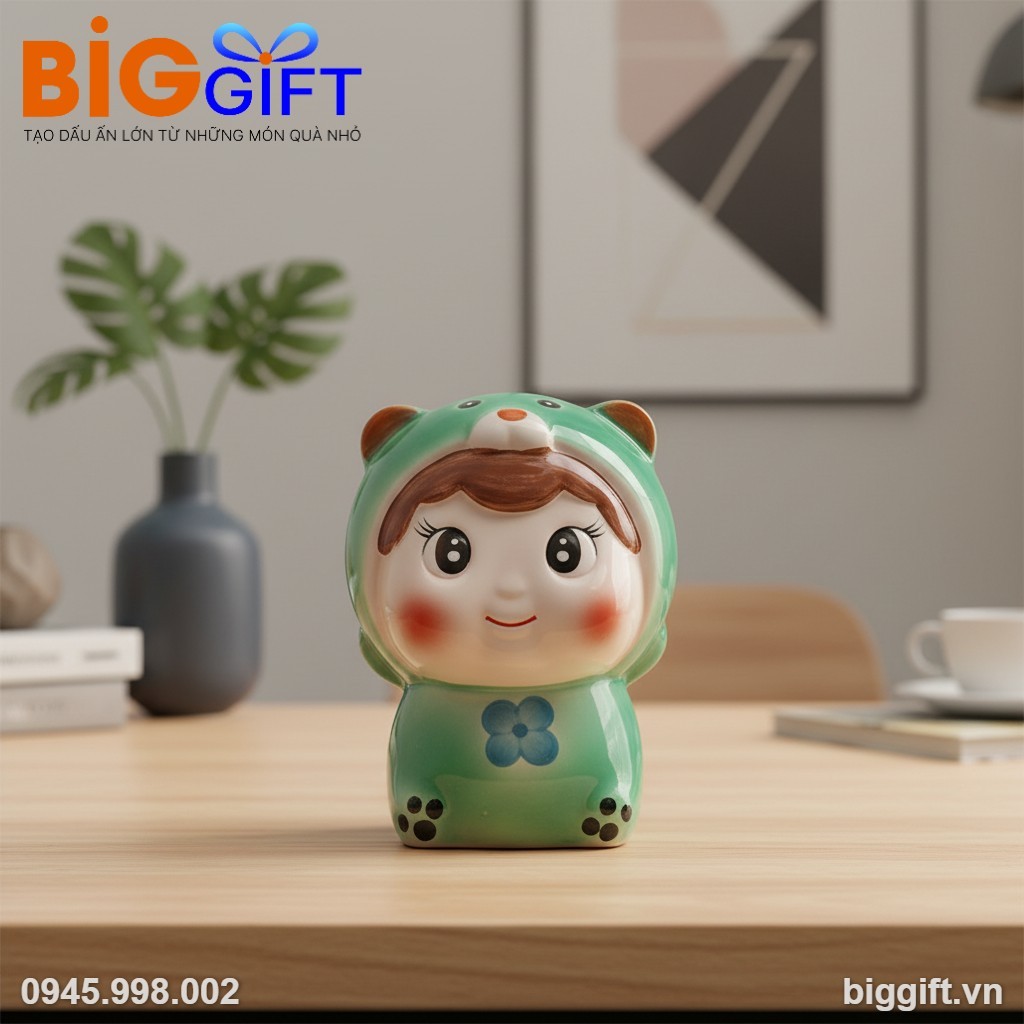 Heo đất búp bê quà tặng in logo nhiều màu sắc HĐ04