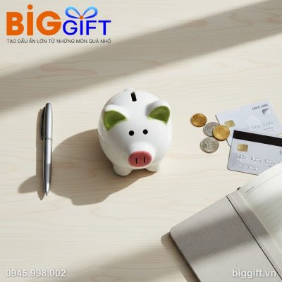 Heo đất quà tặng in logo 13x14x14cm màu xanh HĐ02