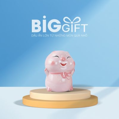 Heo đất quà tặng in logo bánh bao màu hồng 19x20x23cm HĐ02