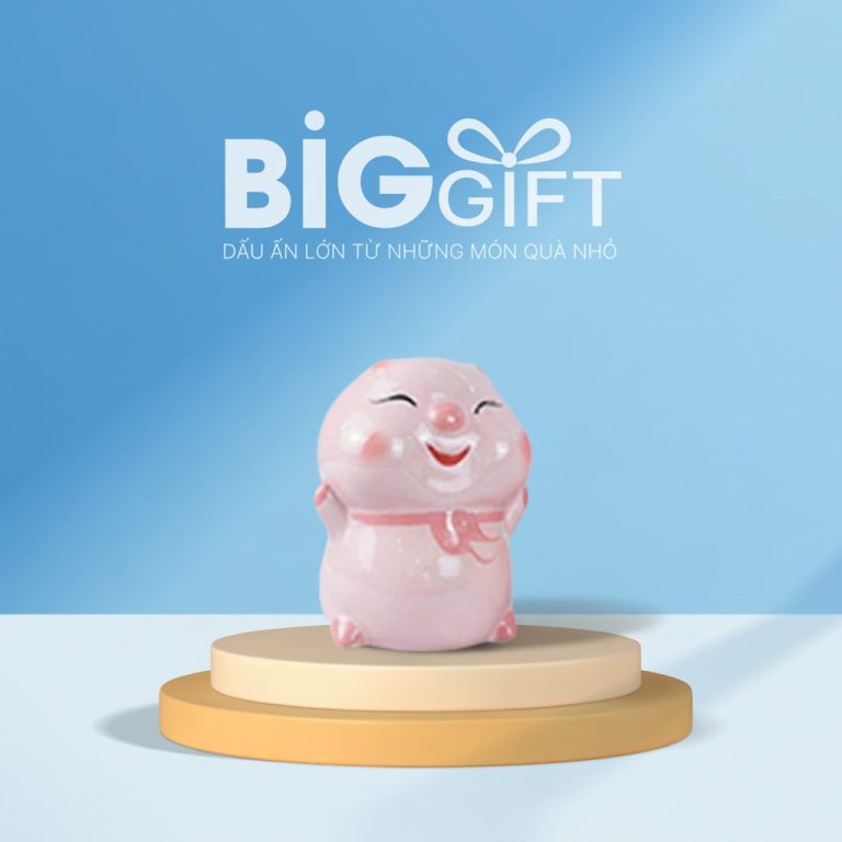 Heo đất tiết kiệm quà tặng in logo bánh bao màu hồng 19x20x23cm HĐ03