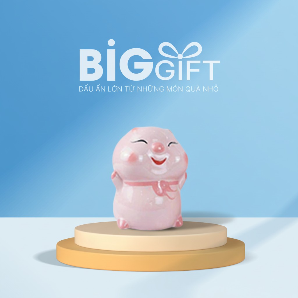 Heo đất quà tặng in logo bánh bao màu hồng 19x20x23cm HĐ02