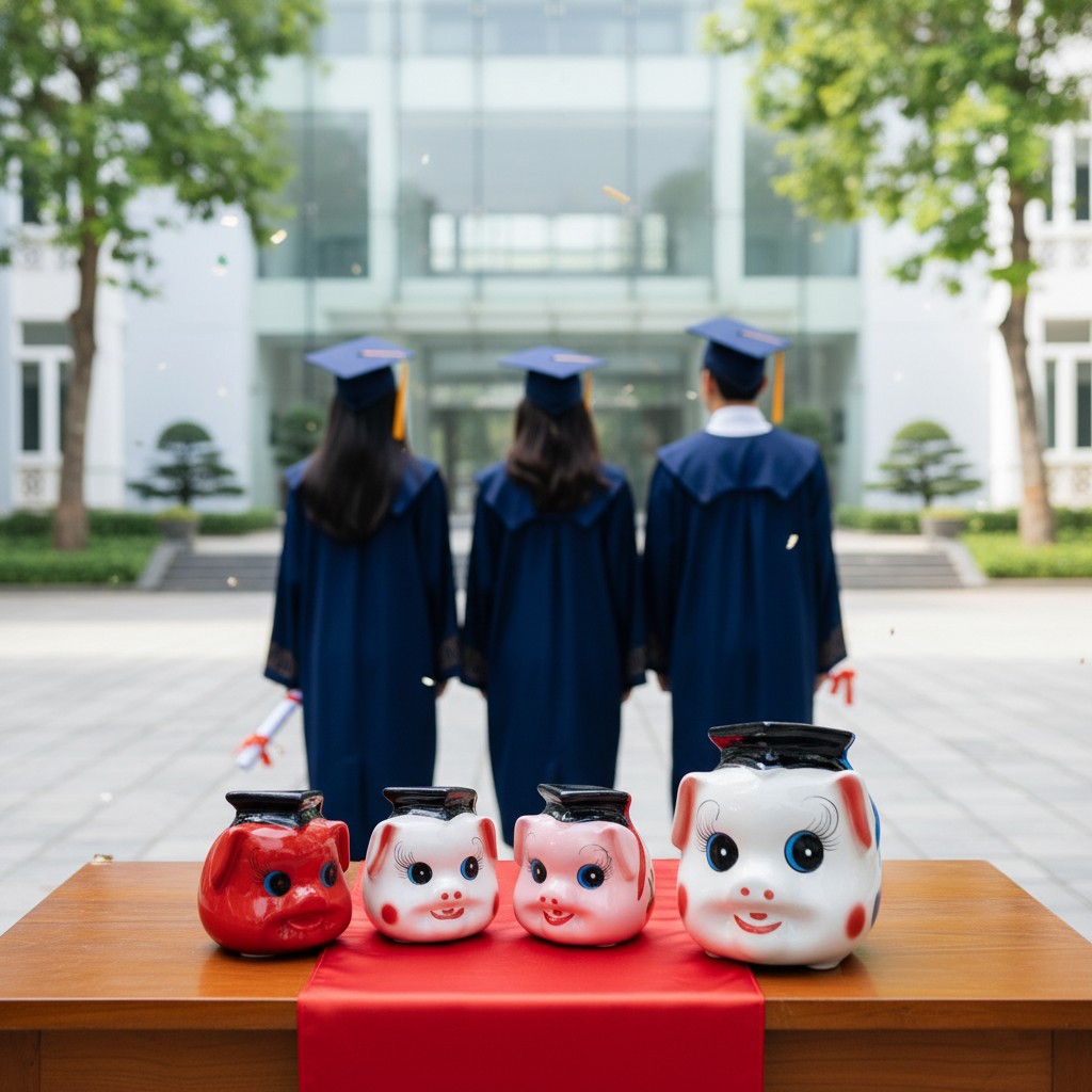 Heo đất quà tặng in logo cử nhân 19x14x17cm HĐ04