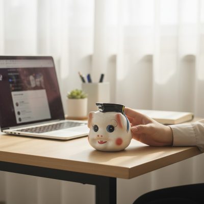 Heo đất quà tặng in logo cử nhân 19x14x17cm HĐ04