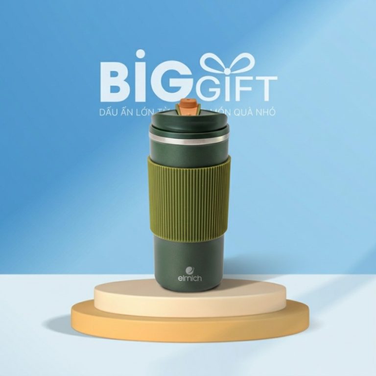 Ly giữ nhiệt in logo quà tặng Elmich xanh rêu 480ml LGN04