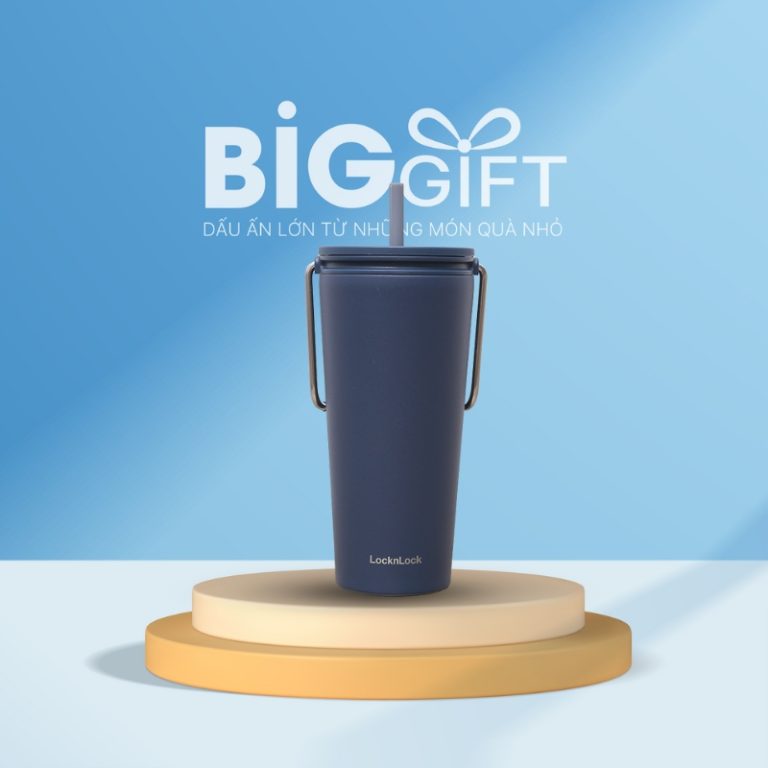 Ly giữ nhiệt quà tặng Lock&Lock Bucket Tumbler with Straw xanh navy 540ml LGN01