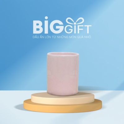 Ly sứ quà tặng in logo không quai hồng pastel 350ml LS04