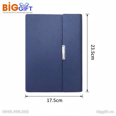 Kích thước Sổ bìa da in logo quà tặng còng 3 khúc thẳng xanh dương SD04