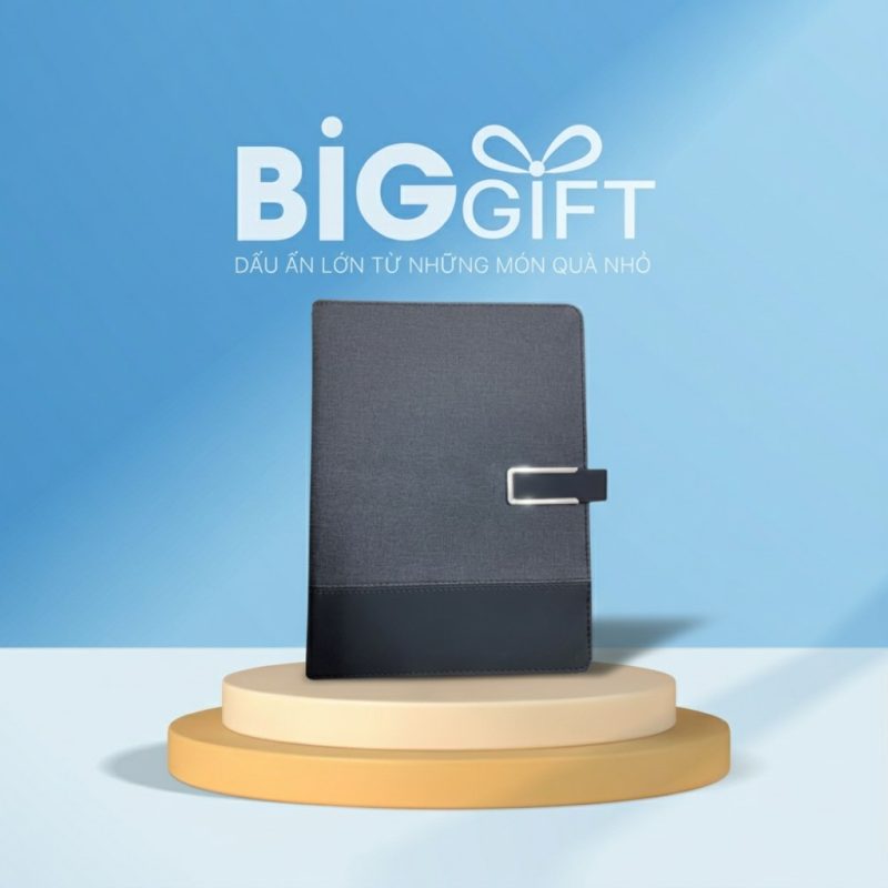 Sổ da quà tặng in logo còng 2 khúc quai nam châm màu xám SD03 - Ảnh đại diện