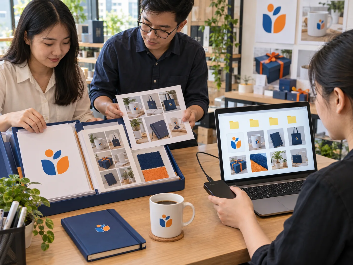 Nh&oacute;m người lưu file logo cuối, ảnh sản phẩm v&agrave; mẫu vật liệu theo bộ