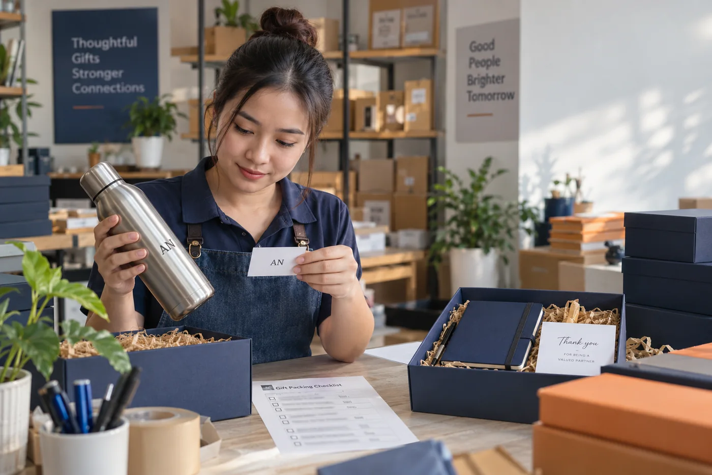 Người đ&oacute;ng qu&agrave; so t&ecirc;n An tr&ecirc;n b&igrave;nh với thẻ t&ecirc;n trước khi đặt v&agrave;o hộp