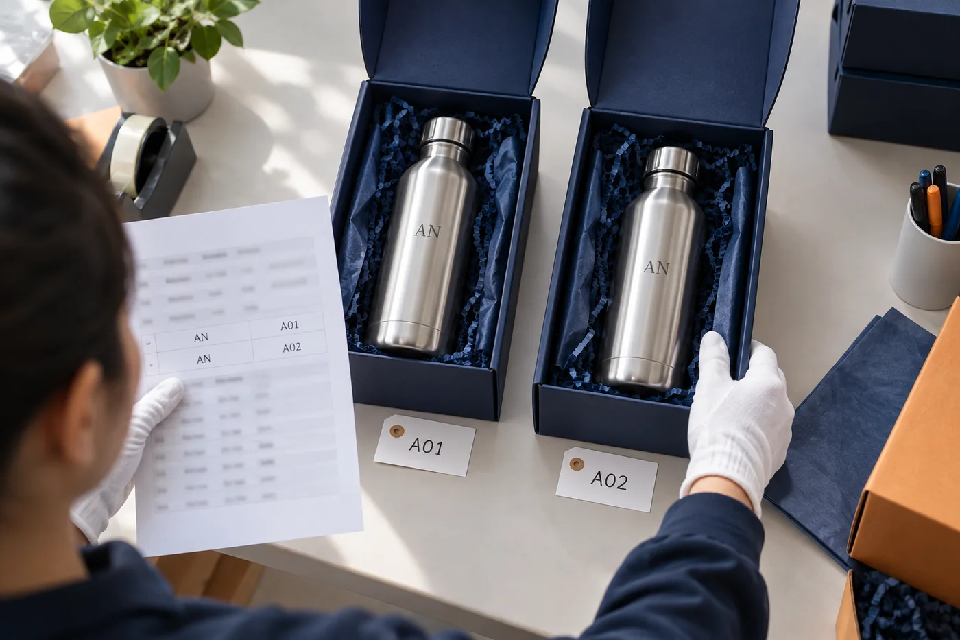 Hai b&igrave;nh đều khắc t&ecirc;n An nhưng hai hộp c&oacute; m&atilde; A01 v&agrave; A02 ri&ecirc;ng