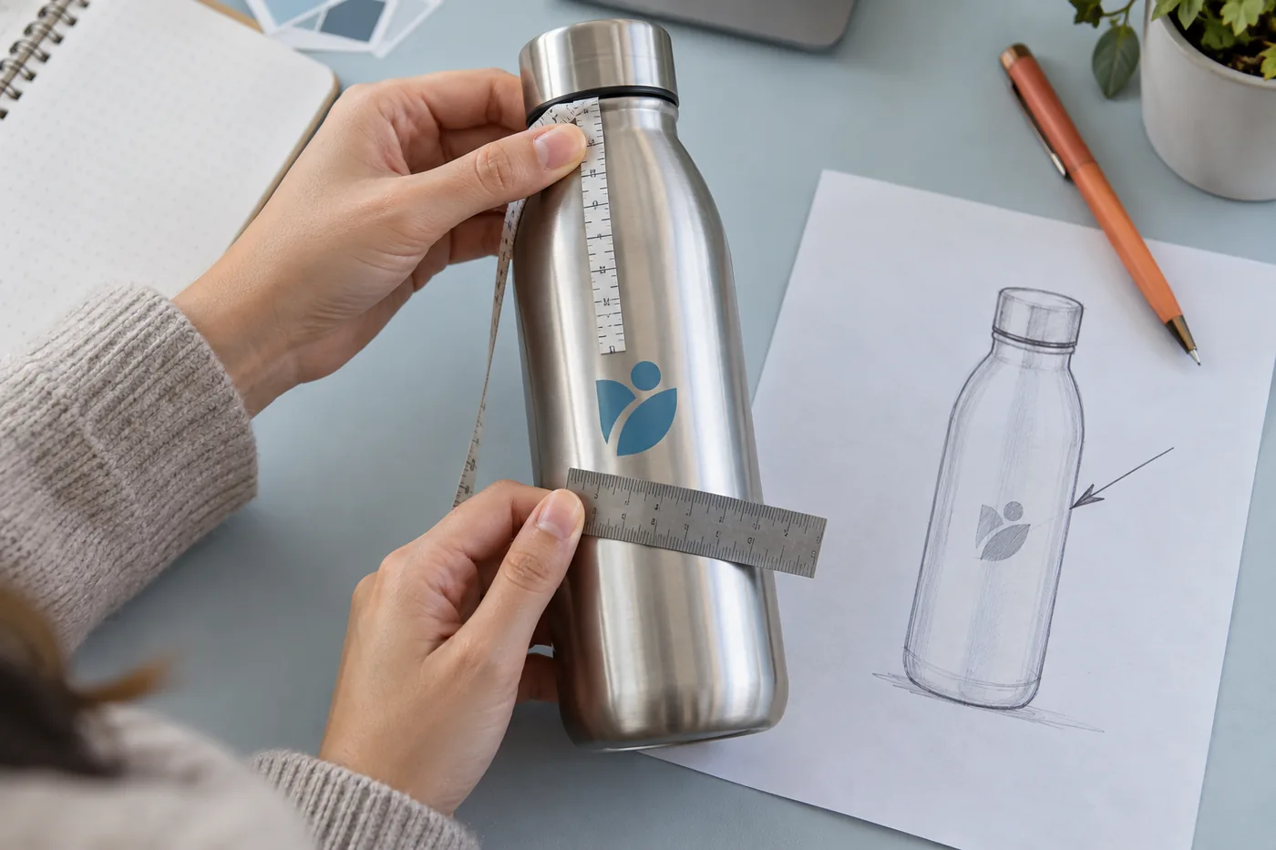 Đối chiếu logo tr&ecirc;n b&igrave;nh với đường nắp, thước v&agrave; bản ph&aacute;c vị tr&iacute;