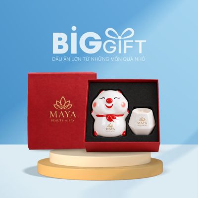 Bộ giftset in logo quà tặng heo đất bánh bao và cốc sứ đựng nến thơm BGS-02