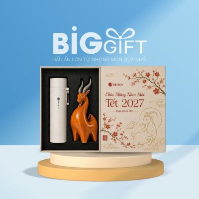 Bộ giftset quà tặng in logo bình giữ nhiệt Elmich và tượng linh vật Dê BGS-20