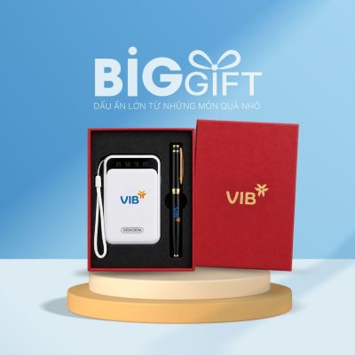 Bộ giftset quà tặng in logo sạc dự phòng SENDEM và bút ký kim loại BGS-10