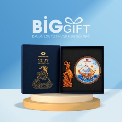 Bộ giftset quà tặng tượng dê linh vật và đĩa sứ biểu trưng thuận buồm xuôi gió BGS-01