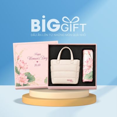 Giftset qu&agrave; tặng Phụ Nữ 20/10 t&uacute;i vải v&agrave; khăn lụa in logo BGS-29