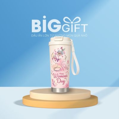 Ly giữ nhiệt quai x&aacute;ch qu&agrave; tặng in logo họa tiết hoa pastel &ldquo;Happy Women&rsquo;s Day&rdquo; 500ml LGN05