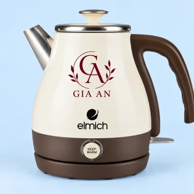 Ấm siêu tốc Elmich KEE1775 1 lít kem nâu – logo trên vùng thân kem trống