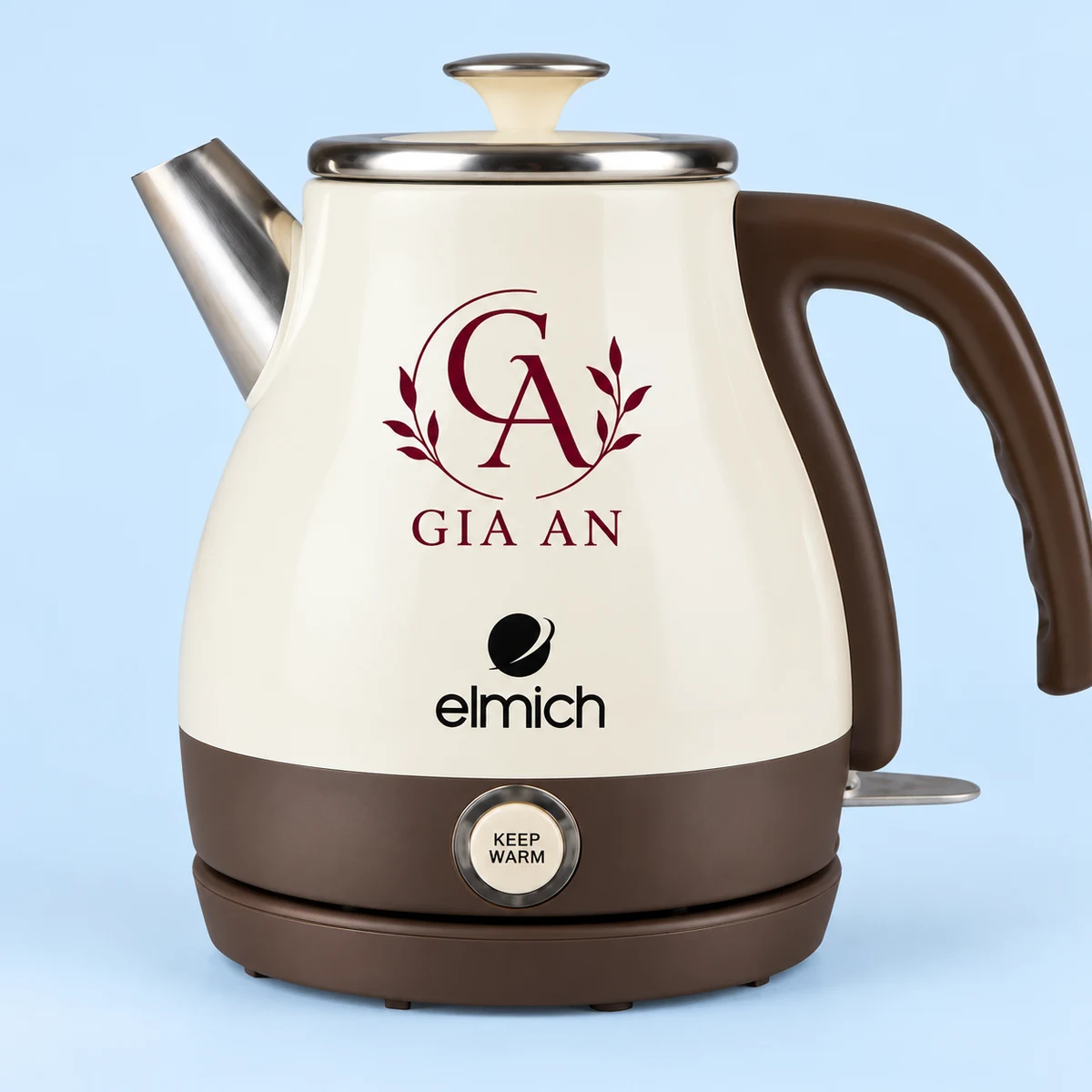 Ấm siêu tốc Elmich KEE1775 1 lít kem nâu – logo trên vùng thân kem trống