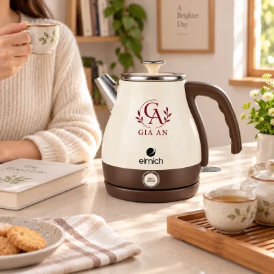 Ấm siêu tốc Elmich KEE1775 1 lít kem nâu – gợi ý góc trà tại nhà