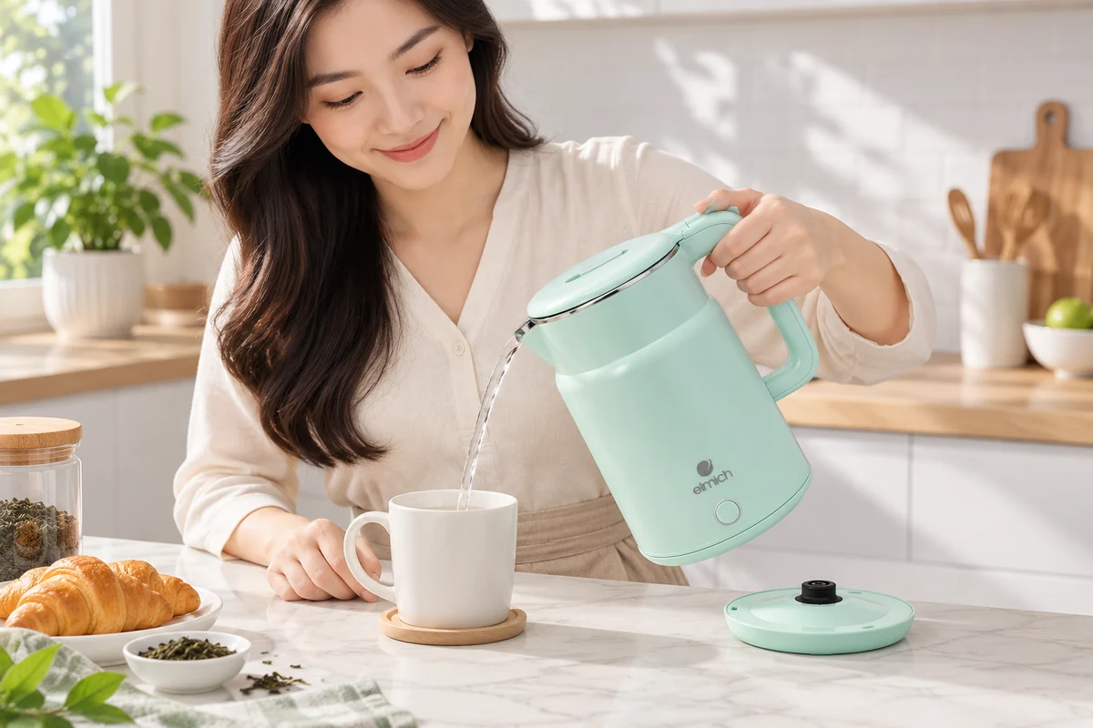 Pha trà trong góc bếp buổi sáng – Elmich KEE9149 xanh mint