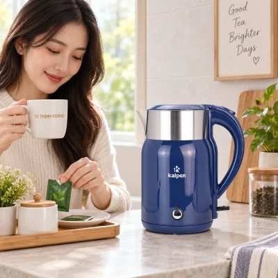 Ấm siêu tốc Kalpen KK68 1,8 lít xanh đậm – gợi ý dùng ở góc pha đồ uống