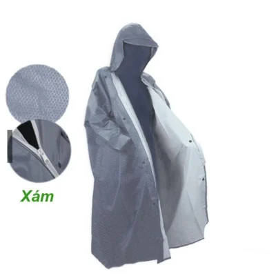 Áo mưa măng tô MS-24958 màu xám, vân tổ ong – xem mũ, tay và phần mở phía trước