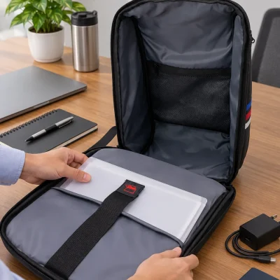 Cảnh mở ngăn lót xám để sắp tập hồ sơ trên bàn