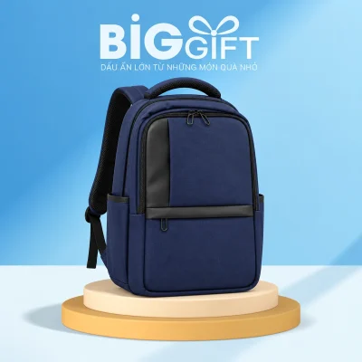 Balo xanh navy phối dải đen ngang và dọc trên nền BigGift