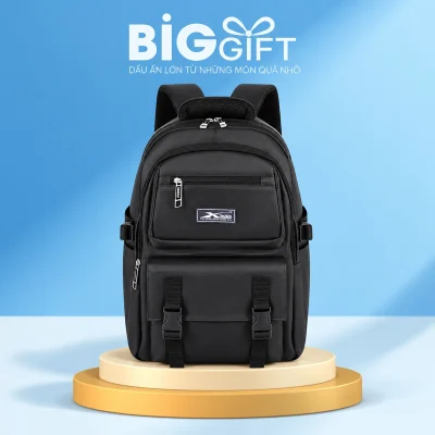 Balo XBag 02 đen túi trước hai khóa bấm – túi ngoài hai khóa bấm tạo điểm nhấn