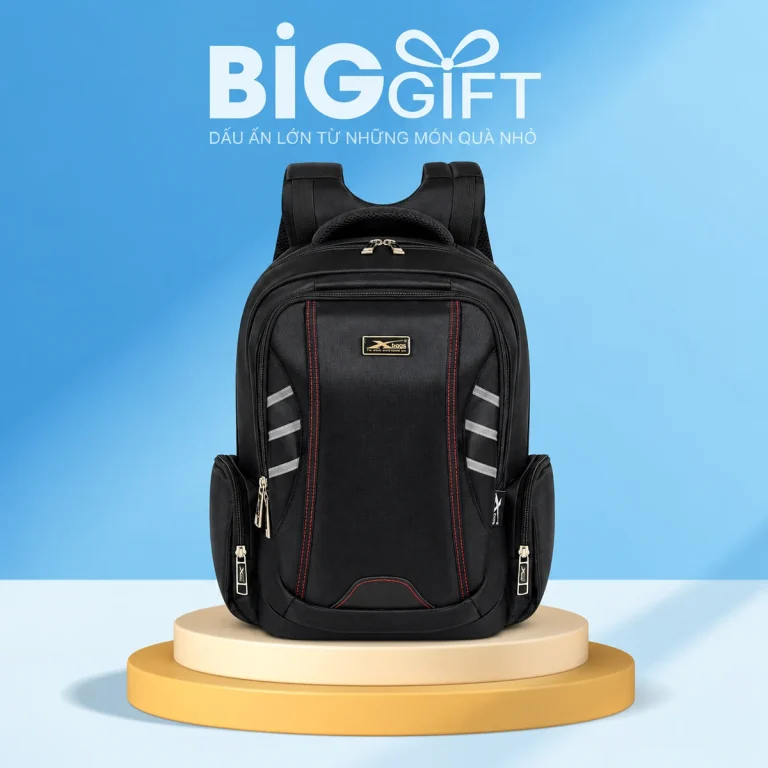 Balo XBag 03 đen chỉ đỏ phối dải xám