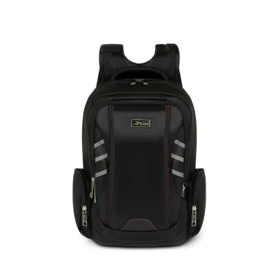 Balo XBag 03 đen chỉ đỏ phối dải xám – ảnh chính diện giúp đối chiếu từng chi tiết