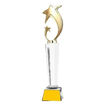 Biểu trưng pha lê 05 hai sao vàng thân trụ – xem cấu trúc trụ, chân và mặt đế