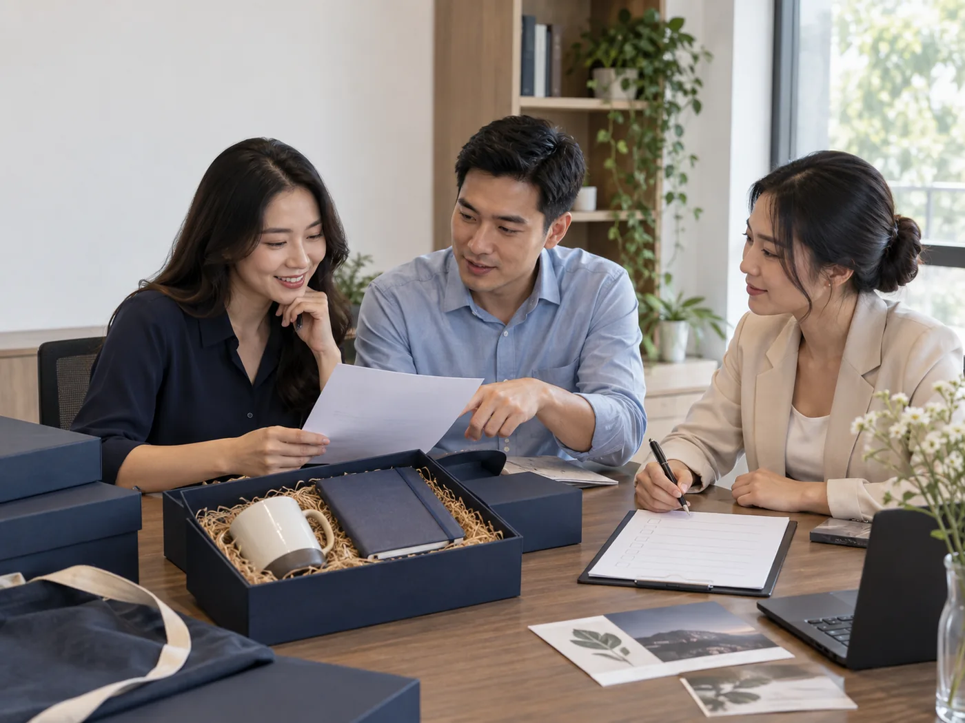 Nh&oacute;m đồng nghiệp xem lại chương tr&igrave;nh qu&agrave; tặng