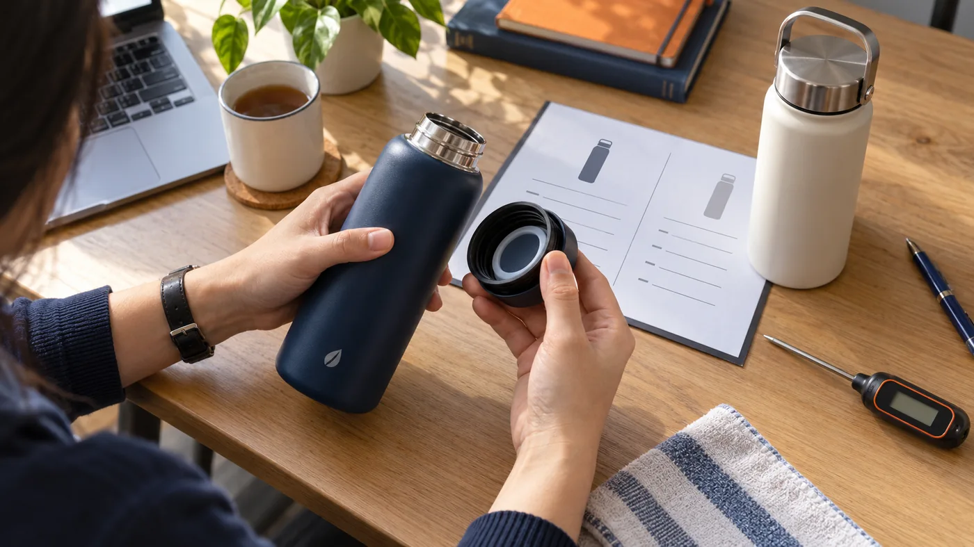 Người mua kiểm nắp b&igrave;nh v&agrave; đối chiếu hai mẫu tr&ecirc;n phiếu trống