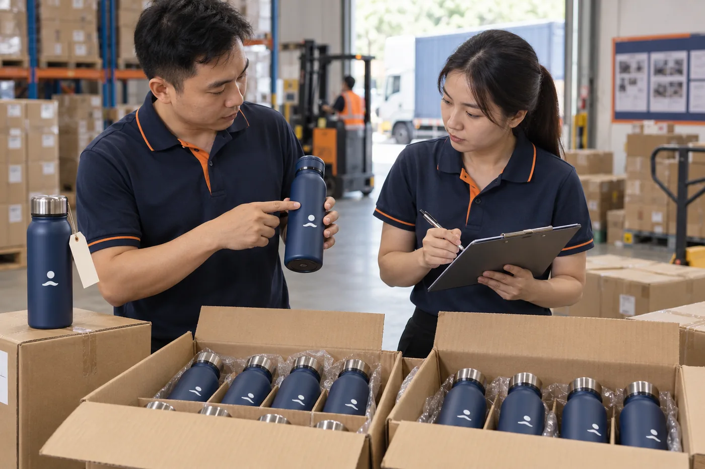 Nh&acirc;n vi&ecirc;n đối chiếu b&igrave;nh mẫu với c&aacute;c b&igrave;nh trong kiện h&agrave;ng v&agrave; ghi ch&uacute;