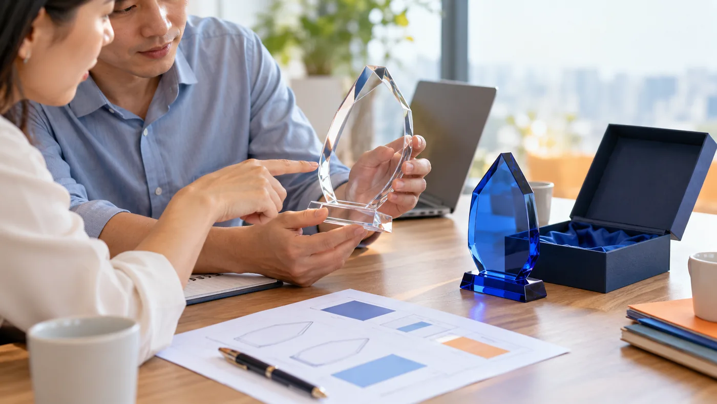 Hai người xem cạnh, đế v&agrave; hộp của c&aacute;c mẫu kỷ niệm chương tr&ecirc;n b&agrave;n