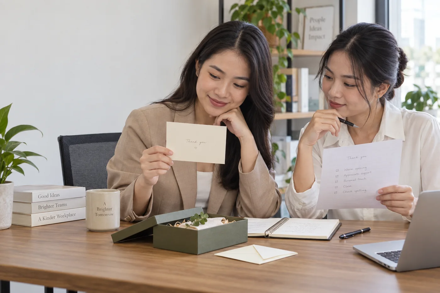 Hai nh&acirc;n sự đối chiếu thiệp với bản nh&aacute;p b&ecirc;n hộp qu&agrave;