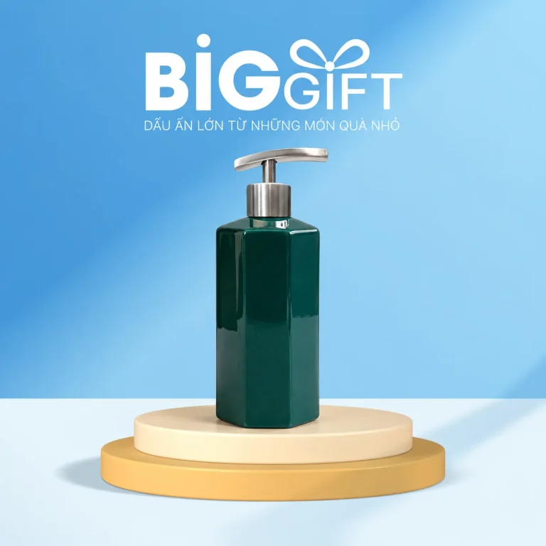 Bình gốm có vòi inox bát giác 250 ml, men xanh đậm