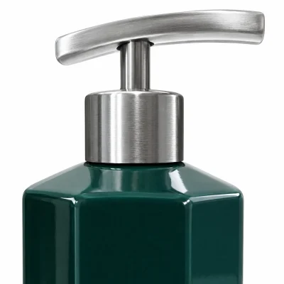 Bình gốm có vòi inox bát giác 250 ml, men xanh đậm – đối chiếu vai bình và cụm vòi nhấn